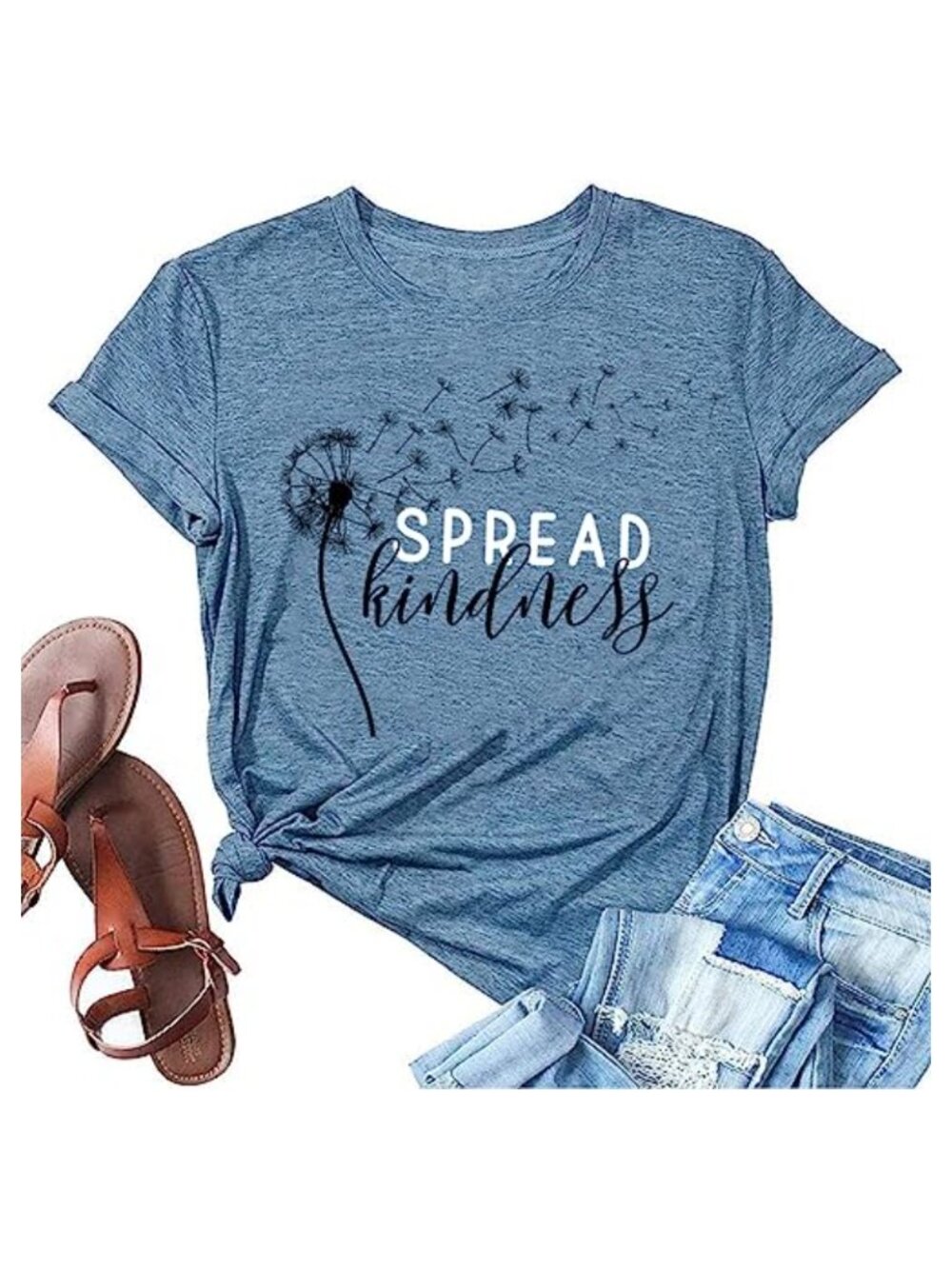 Spread Kindness Dandelion Graphic Tee Womens Cotton Loose Fit Short Sleeve